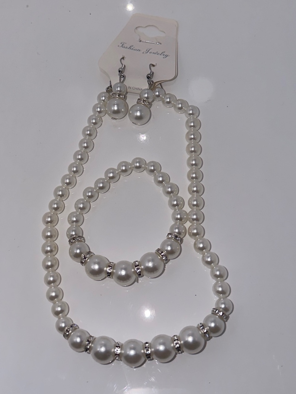 Classic White Pearl Necklace, Bracelet & Earring Set